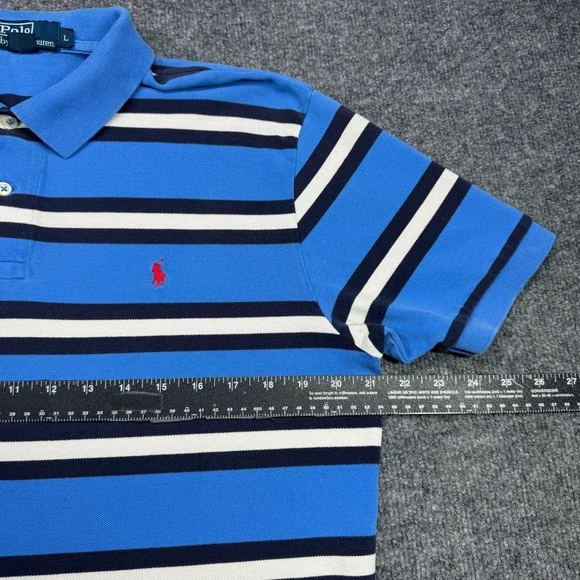 Polo Ralph Lauren Polo Shirt Mens L Blue Striped Short Sleeve Cotton Casual - Picture 5 of 6